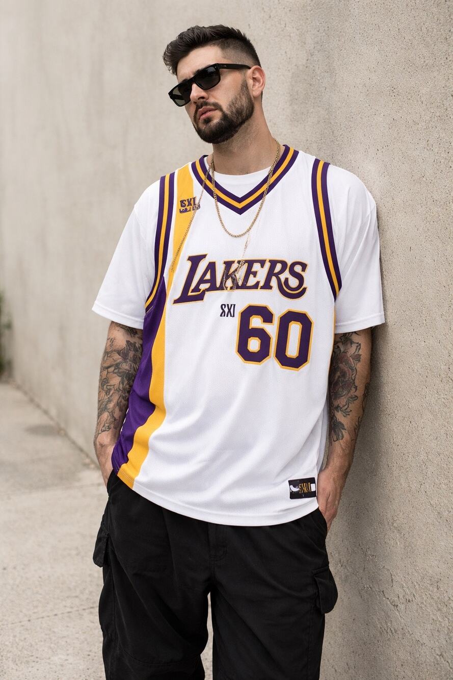 Vintage Lakers Jersey 3XL G-III Bigman 60 White Purple Y2K NBA